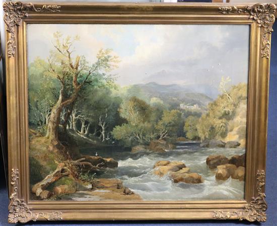 19th century oil,  English School River landscape(-)